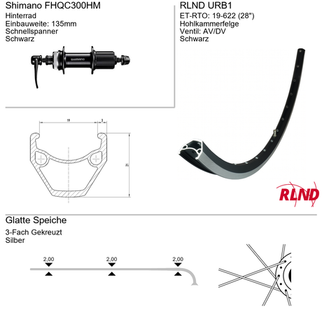 Roland achterwiel 19-622 28 zwart cassette 8 9 10v schijfrem centerlock qr urb1 fh-qc300-hm (zilveren spaken)