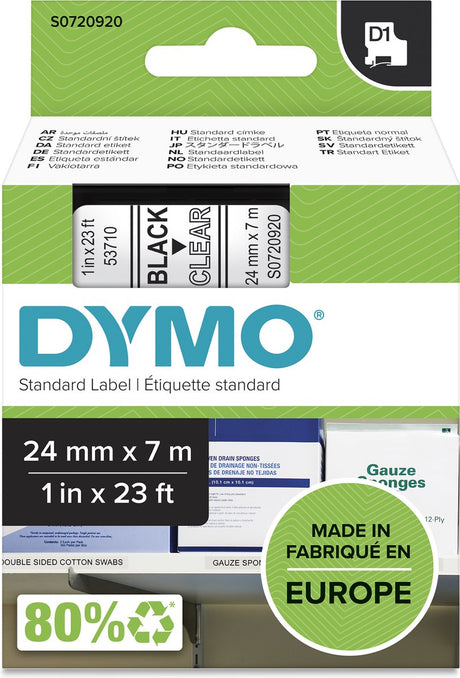 Oryginalne etykiety Dymo d1 | czarny tekst na przezroczystej etykiecie | 24 mm x 7 m | etykiety samoprzylepne do drukarki etykiet menadżer etykiet | wyprodukowano w Europie