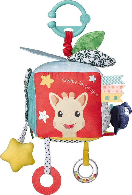 Kostka aktywności żyrafa Sophie - mobilny kojec - zabawka dla dziecka - z zawieszką - od 0 miesięcy - 15x15x15 cm - wielobarwny
