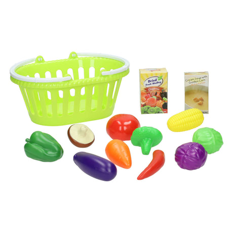 Zabawkowy kosz na warzywa Playgo - 13-częściowy plastikowy zestaw do zabawy z warzywami.