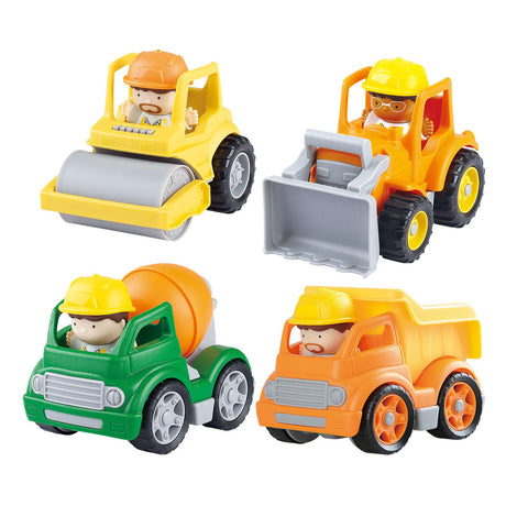 Zestaw mini pojazdów budowlanych Playgo z figurkami - 8 sztuk.