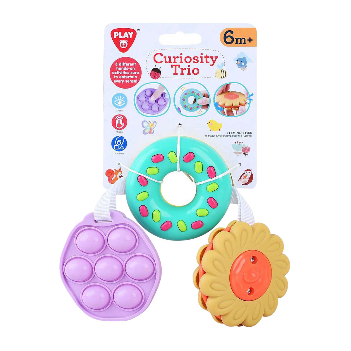Zabawki sensoryczne Playgo kwiatek, pączek i pop-it - 3 części.
