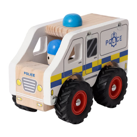 Speelgoed top houten politie wagen met poppetje