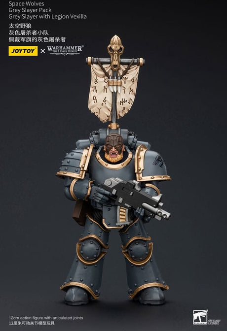 Zabawka radosna (cn) Warhammer Horus Herezja figurka 1 18 kosmicznych wilków Szary pakiet pogromców Szary pogromca z legionem Vexilla 12 cm figurka