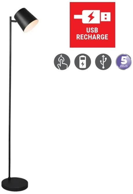 Rl live your light reality blake – lampa stojąca – czarny mat – w komplecie. 1x SMD 4,5 W - 4-stopniowy dotyk - możliwość ponownego ładowania (port USB) - praca bateryjna