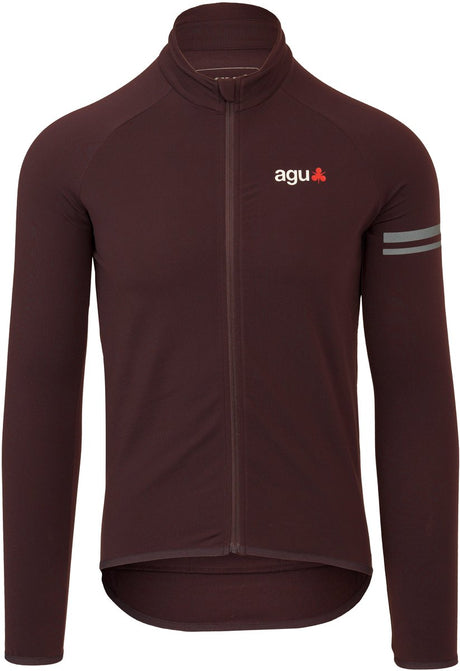 Agu essential - fietsshirt - thermo wielrenshirt - heren - lange mouwen - bruin - xl - isolatie - reflecterend - fleece kraag - 3 zakken xl
