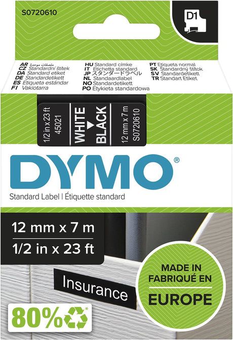Taśma etykietowa niemarkowa sans marque dymo 45021 kolor: czarny kolor tekstu: biały 12 mm 7 m - karton 5 sztuk