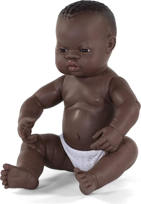 Lalka Baby Miniland - Afrykański chłopiec 40 cm - o zapachu wanilii - wodoodporna - 10 miesięcy