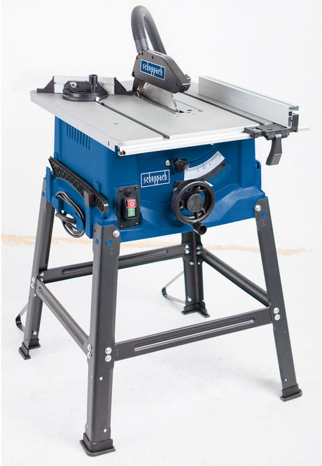 Stół do piły Scheppach HS100s - 2000w - ø250mm - z podstawą - wysuwany blat - regulacja wysokości i kąta - w zestawie. 2x brzeszczoty (24t i 48t), prowadnica ukośna, prowadnica równoległa, popychacz