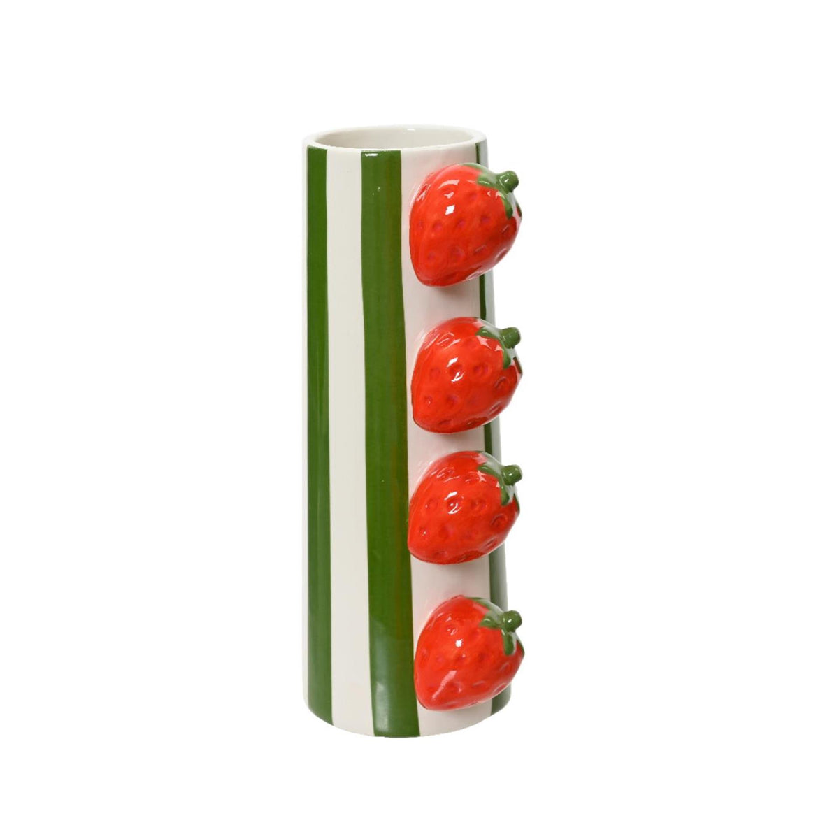 Wazon Decoris dolomitowy 10,5 cm x szer. 7,8 cm x wys. 20,7 cm zielony pasek z truskawkami 3D