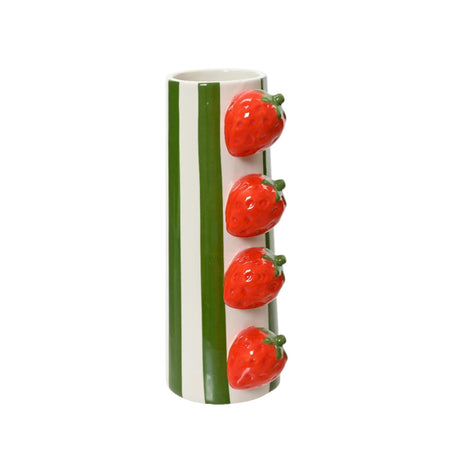 Wazon Decoris dolomitowy 10,5 cm x szer. 7,8 cm x wys. 20,7 cm zielony pasek z truskawkami 3D
