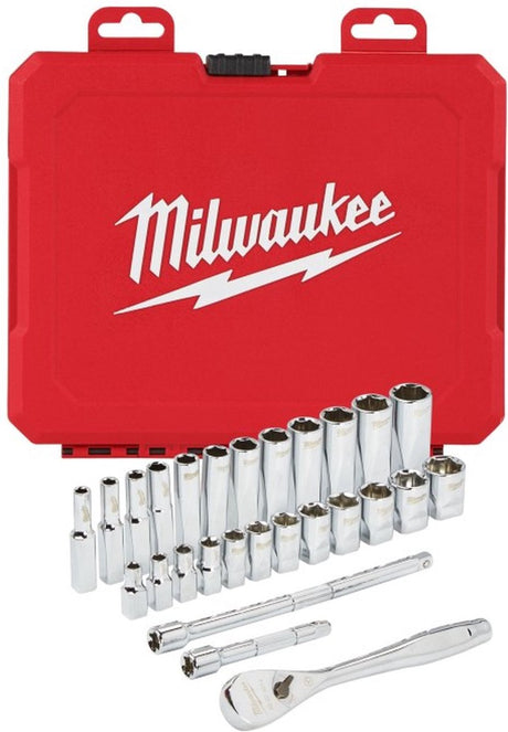 Akcesoria Milwaukee Milwaukee grzechotka + zestaw nasadek 1 4 napęd 28 szt. grzechotka + zestaw nasadek metryczne - 4932464943