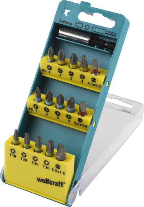 Wolfcraft - zestaw bitów - 16 sztuk - krzyżak szczelinowy ph pz torx - 2400000