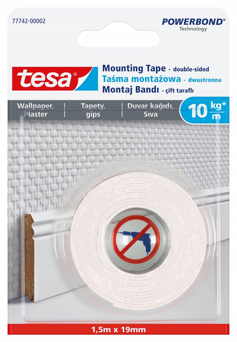 Taśma dwustronna Tesa Powerbond do sztukaterii tapetowej - 1,5m