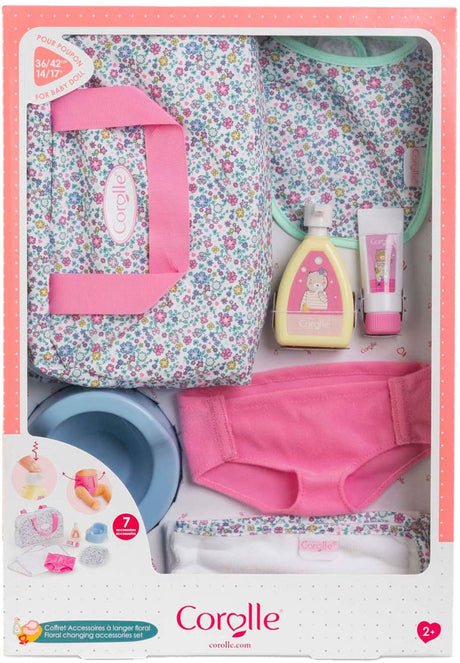 Zestaw akcesoriów do pieluszek Corolle w kwiaty dla lalki Baby, 36 cm