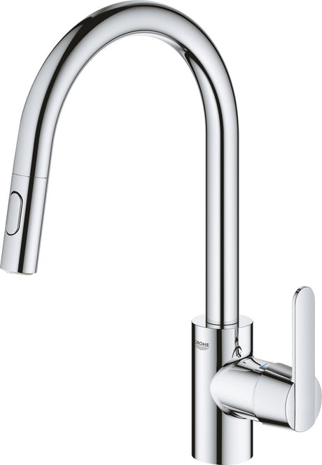 Grohe get bateria kuchenna - wysoka wylewka - zakres obrotu 360° - z wyciąganą główką prysznicową i 2 rodzajami strumienia - chrom