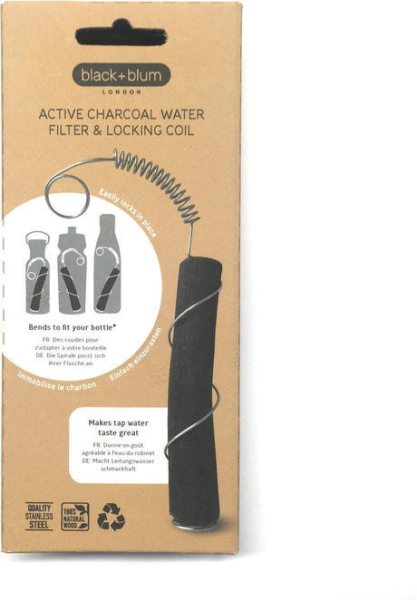 Czarny Blum Black+blum eau good filtr do wody ze sprężyną śrubową ze stali nierdzewnej w pudełku upominkowym - węgiel drzewny - 60 gramów - czarny