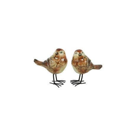 Countryfield beeld vogel op poten jip bruin aardewerk 10,5x6,5x11,5cm 2 assorti