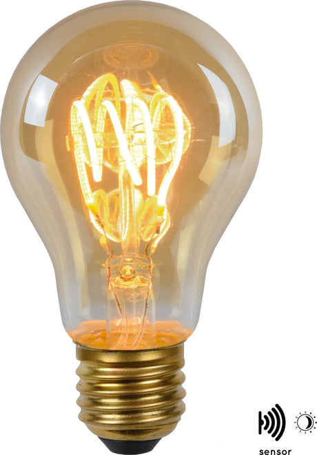 Lucide a60 czujnik zmierzchu - żarówka - ø 6 cm - led - e27 - 1x4w 2200k - czujnik dzień i noc - bursztyn