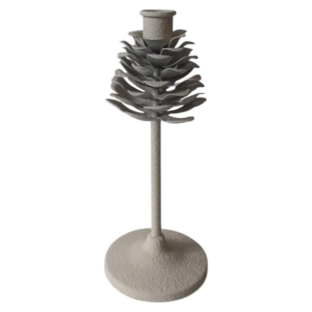 Mansion atmosphere kandelaar pinecone op voet wit 9,5x9,5x22,5cm