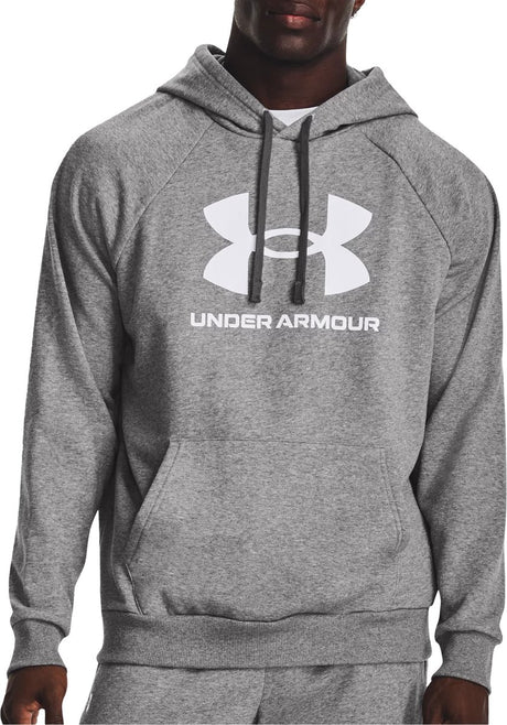 Męski sweter sportowy Under Armour UA Rival Fleece Logo HD-Gry - Castlerock Light Heather - Biały