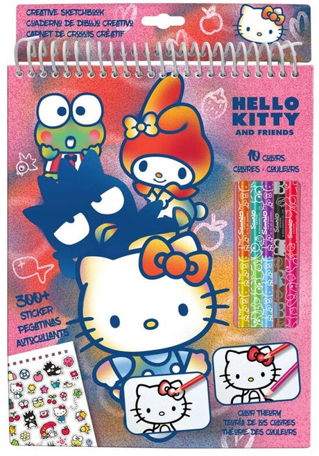 Zestaw do kolorowania Hello Kitty Friends – kreatywny szkicownik z 5 kredkami 300 naklejek – zestaw do rysowania i rękodzieła