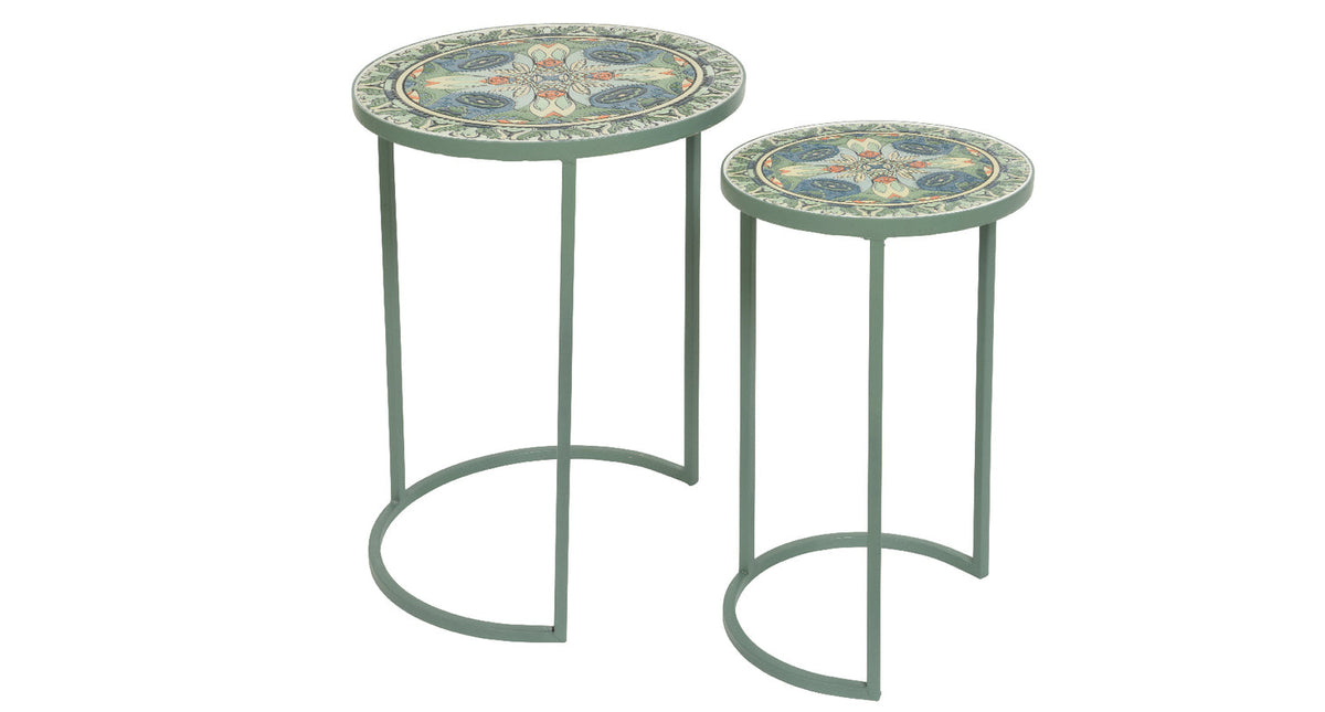 Sidetable cancun ijzer outdoor groen mozaïek h.54cm d.40cm