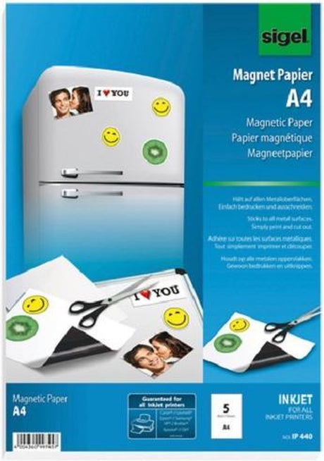 Papier magnetyczny Sigel - a4 - biały - 5 arkuszy - do drukarek atramentowych - si-ip440