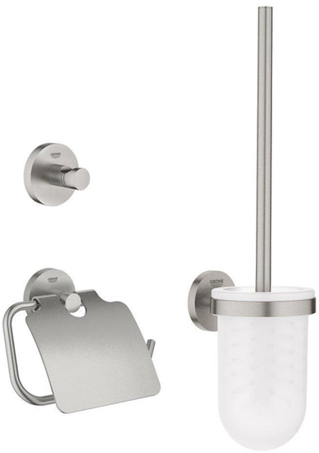 Zestaw akcesoriów Grohe Essentials - uchwyt na papier toaletowy - zestaw szczotek toaletowych - hak - super stal (stal nierdzewna)