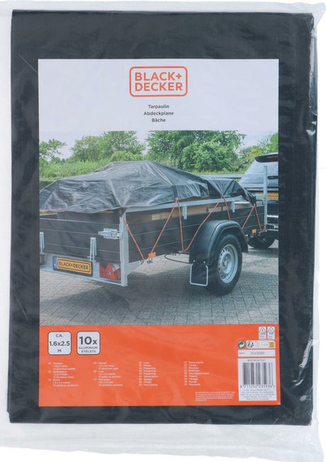 Plandeka plandekowa Black+decker Black Decker na przyczepy - czarna - wodoodporna - 1,6x2,5m