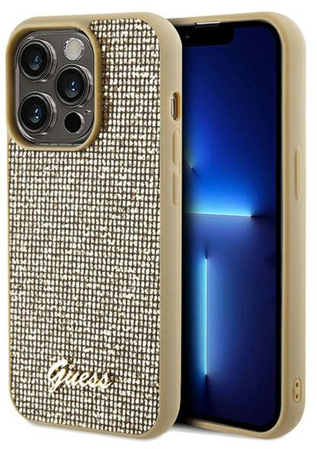Guess disco metal script - twarde etui - iPhone 14 pro max - obudowa złota
