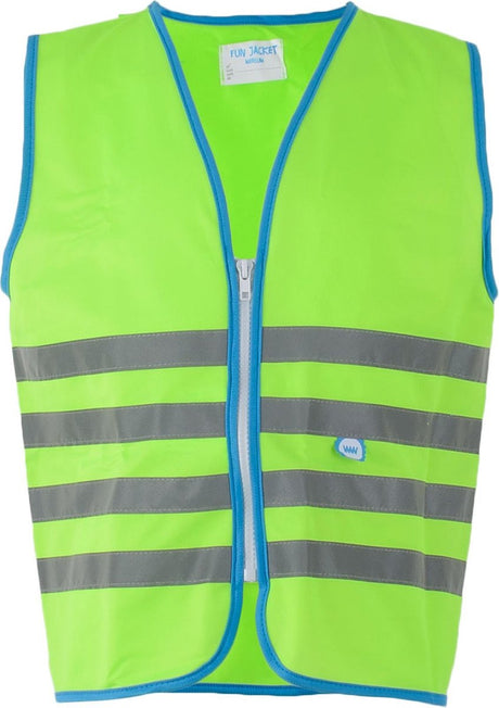 Wowow dziecięca kamizelka odblaskowa z zamkiem i 1150 - zabawna kurtka rowerowa - rozmiar L - unisex - zielony niebieski srebrny