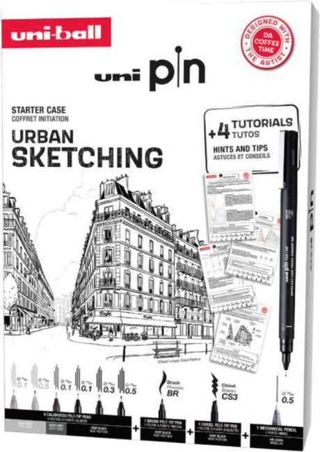 Uni-ball uni pin urban sketcher set van 9 fineliners + tutorials and tips