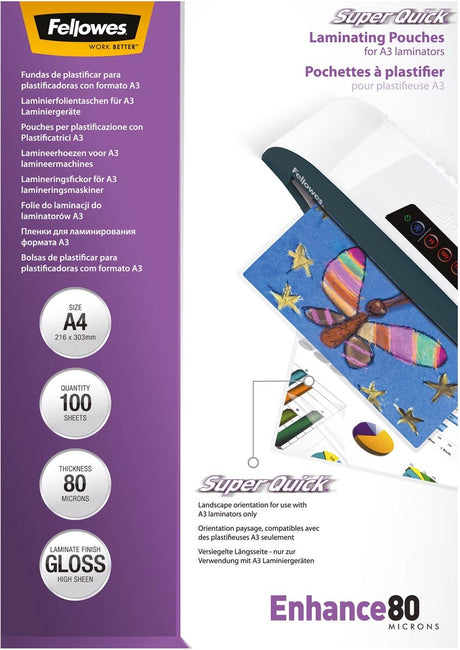 Folie do laminowania Fellowes A4 - błyszczące - 80 mikronów - 100 sztuk