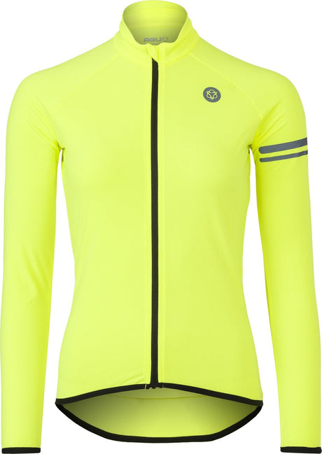 Agu essential - thermo fietsshirt - wielrenshirt - dames - geel - xl - 100% polyester - ykk-rits - fleece kraag - reflecterend - 3 achterzakken