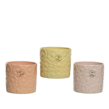 Ceramiczna doniczka Decoris ø12,8x13,1cm z pastelowymi reliefami kwiatowymi