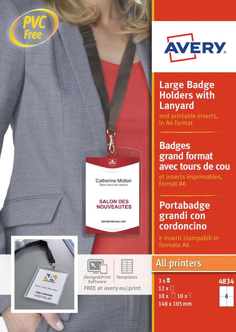 Zestaw smyczy do identyfikatora Avery 4834 - a6 105 x 148 mm 12 sztuk 3 arkusze