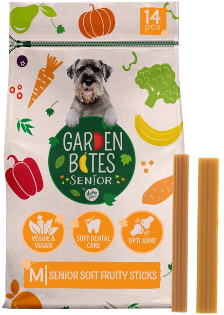 Garden Bits duvoplus - miękkie owocowe paluszki dla psów - przysmaki dla psów - wegetariańskie bezglutenowe - senior medium 14szt