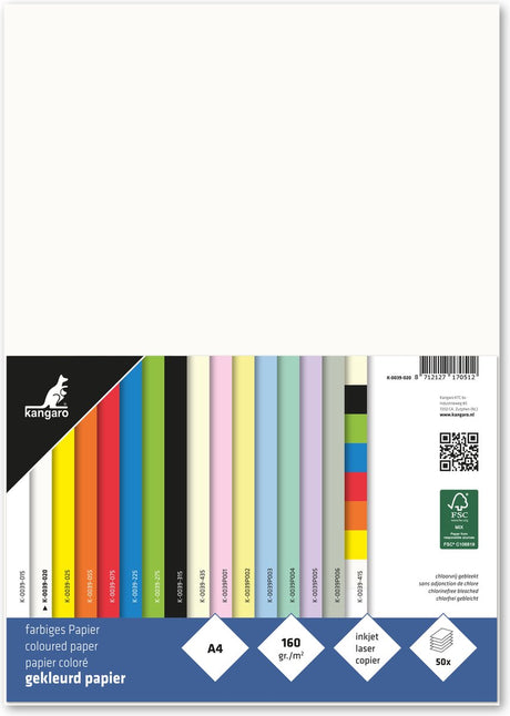 Papier Kangaro - a4 - 160 gram fsc - opakowanie 50 arkuszy - kremowo-biały