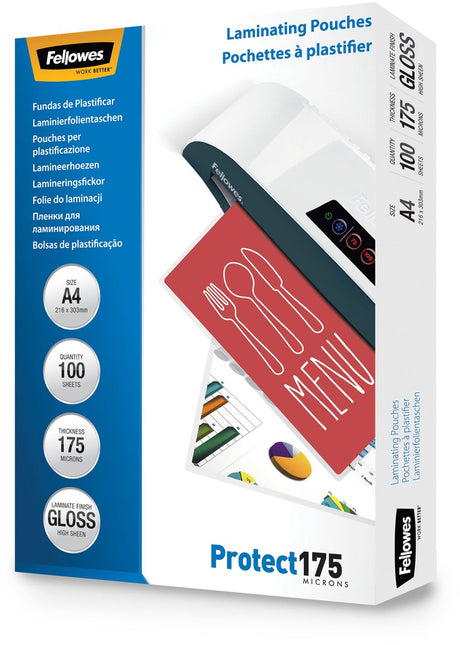 Folie do laminowania Fellowes a4 175 mikronów – 100 sztuk – błyszczące – ochrona premium – odpowiednie do wszystkich maszyn laminujących