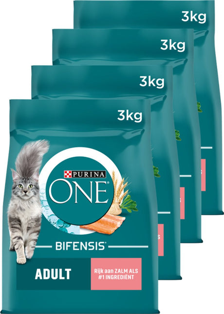 Purina one Adult - karma dla kotów - łosoś pełnoziarnisty - 4 x 3 kg