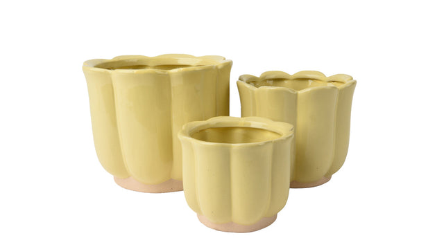 Set a 3 planter keramiek geel d17,5 h14,5cm
