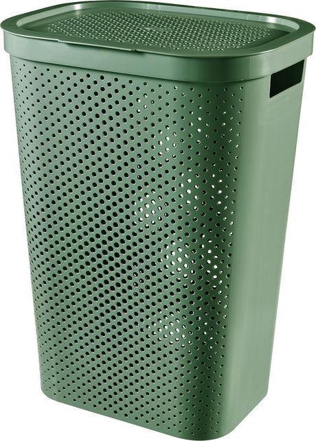 Kosz na bieliznę Curver Infinity z recyklingu w kropki z pokrywką - 60 l - zielony