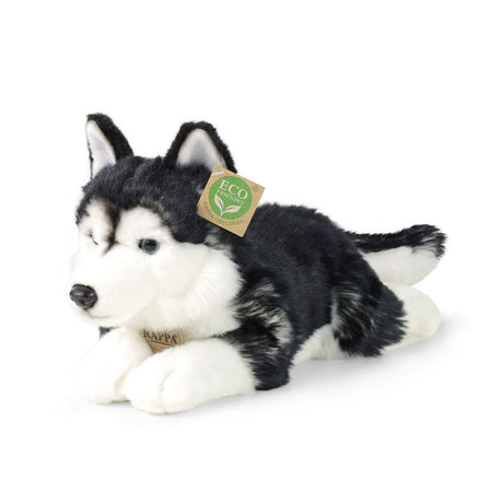 Ekologiczna przytulanka Rappa husky 36 cm - realistyczna przytulanka wykonana z przetworzonych butelek PET - czarny, biały