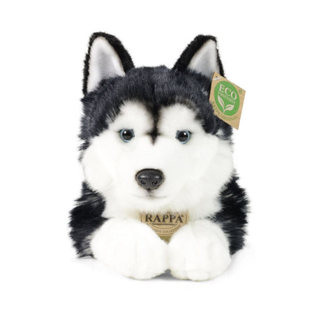 Ekologiczna przytulanka Rappa husky 36 cm - realistyczna przytulanka wykonana z przetworzonych butelek PET - czarny, biały