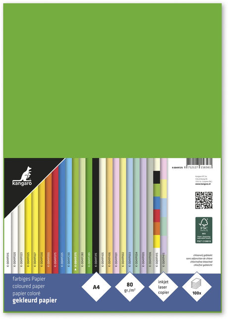 Papier Kangaro - format A4 - 80 gramów - kolor zielony - opakowanie 100 ark