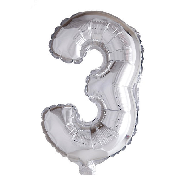 Balon foliowy Globos numer '3' srebrny 40cm