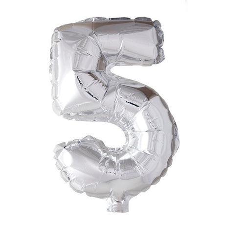 Balon z cyfrą Globos '5', srebrny, foliowy, 40cm, na hel