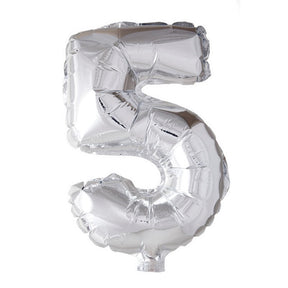 Balon z cyfrą Globos '5', srebrny, foliowy, 40cm, na hel