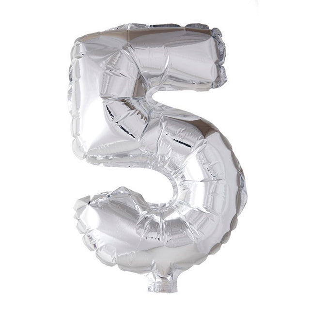 Balon z cyfrą Globos '5', srebrny, foliowy, 40cm, na hel